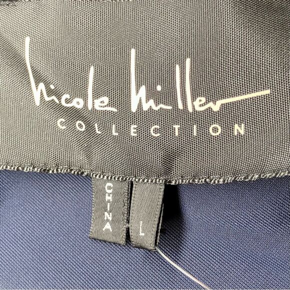 Nicole Miller Velvet Mock Wrap Top with Back Keyhole in Navy Blue Women’s L - Picture 4 of 8